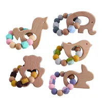 Partes de chupete clips de beb￩ silicona dibujos animados de madera juguete de animal de madera teher unicornio pulsador E2642