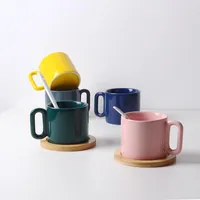 Mugs 240ml Simple Macaron Color Handmade Ceramic Mug Solid Office Coffee Tea Cup Large Capacity Home Breakfast Milk Cups
