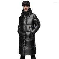 남성용 재킷 겨울 광택 화이트 다운 재킷 코트 남성 의류 두꺼운 따뜻한 후드 파카 남성 긴 파카 아웃웨어