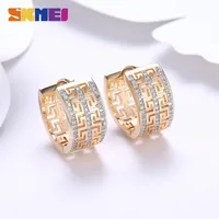 SKMEI Three stud Row Zircon Great Wall Pattern Hoop Earrings For Women Party Wedding Accessories Romantic Lady Luxury Jewelry LKN0257V