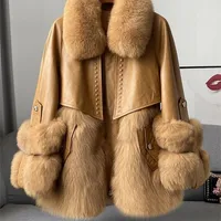 Womens Fur Faux fur genuine leather jacket womens winter sheepskin allinone down lining luxury coat women 220927
