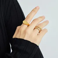 Peri'sBox 5 Designs Gold Filled Love Heart Rings Chunky Hexagon Geometric Rings for Women Small Beads Minimalist Chain12577