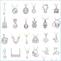 Collares colgantes Collar de perlas para configuraciones de mujeres Sterling 925 Sier colgante puede bricolaje joyas de moda con cadena de regalo de ca￭da 2 dhwds