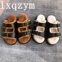 Designer Slippers Men Women Autumn Winter Wool Loafers Classic Metal Buckle Shoes Luxury Lazy Slides Fashion Solid Color Footwear