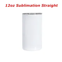 Wholesale Sublimation 12oz Straight Tumblers Heat Transfer White Blank Cups Stainless Steel Water Bottles Double Insulated Mugs A12