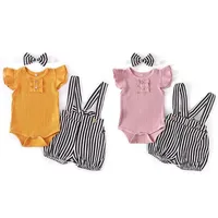Retail whole baby outfit newborns 3pcs set romper floral suspender trousers bow headbands children Designers Clothes Kids clot282z