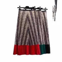 skirts Ma Wen's Spring 2021 Western Style Snake Skin Design Contrast Sewing Folded Street Skirt A-Line J6xf#
