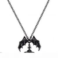 Queen Mother Demon Evil Titanium Black Wings Diamond Saturn Necklace Super Cool Punk Bat2811