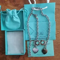 Big LOVE Heart Necklace Bracelet Jewelry Sets mens womens Birthday Gift designer 925 Silver jewelry Wedding Statement Pendant bracelets Necklaces Bangle