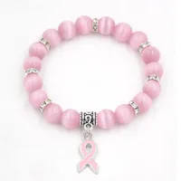 Pack Breast Cancer Awareness Jewelry White Pink Opal Beaded Bracelet Ribbon Charm Bracelets&Bangles Bracelets243L