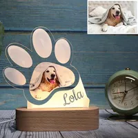 Nachtlichten Personaliseerde Pet Dog Cat USB Led Light Custom Cute Po Name 3d Table Lamp voor Lover Gifts Wood Base