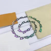 Europe America Fashion Style Jewelry Sets Men Rainbow-coloured V Initials 2054 Necklace Bracelet Sets267C