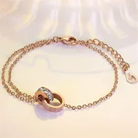 Roman Numerals Charm Bracelets Fashion Design Not Fade Crystal Circle Titanium Steel Bracelet Bangles for Women 18K Rose Gold Chri280Z