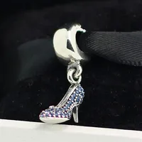 925 Sterling Silver Cinderella Sparkling Slipper Dangle Charm Bead Fits European Pandora Jewelry Bracelets Necklaces & Pendants249r
