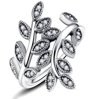 CZ Diamond 925 Sterling Silver Wedding Ring Set Original Box for Pan-Dora Leafling Lears Ring Women Girls Girls Jewelry W164302V