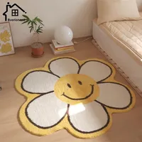Carpet Nordic Flower Rug Ins Smiley Sunflower for Bedroom Living Room Cute Plush Floor Mat Simple Round Bedside Decor Area Rugs 220927