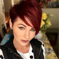 Burgundy Straight Natural Black Short Pixie Cut Wigs Remy Brazilian Human Hair Wig Full Machine Made Wigs For Women