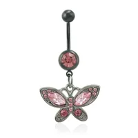 Fashion Belly Button Rings Pink Rhinestone Black Futterfly 316l Rostfritt stål Sexig navelpiercing smycken