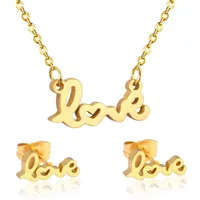 Earrings & Necklace LUXUKISSKIDS Lover's Stainless Steel Gold Jewelry Sets Letter Wedding Necklaces Earring Dubai Jewellery S216P