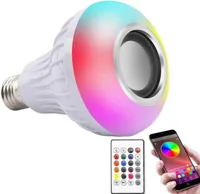 E27 LED -glödlampor Smart RGB Wireless Bluetooth -högtalare BULB 12W LED -lampljus Musikspelare Dimble Audio med 24 nycklar Remote Controller