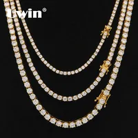 Uwin 3mm 4mm 5mm Round Cut Iced Out Cubic Zirconia Tennis Link Chain Hiphop Top Quality CZ Box Clasp Necklace Women Men Jewelry CJ2287