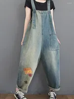 Women's Jeans Loose Oversized Rompers Women Jumpsuit 2022 Spring Casual Straps Overalls Vintage Patch Denim Baggy Straight-leg Trousers