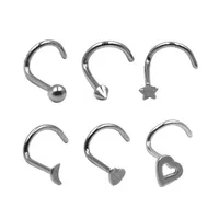 60pieces Stainless Steel Screw Piercing Nose Stud Rings Body Jewelry Retainers Assorted Ball Spike Moon Heart Star Shapes2710