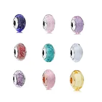 Pink Blue Shimmering Murano Glass beads loose beads Charm Fits for pandora Bracelets For Woman 925 sterling silver beads DIY jewel299a