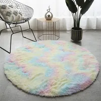 Carpet Round Plush For Living Room Anti-slip Fluffy Large Area Mat Thick Bedroom Decorative s Floor Soft Rug Home Pink 220927