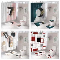 Shower Curtains 3D Luxury Bathroom Curtain Set Modern Geometric Ornate Red Rose Bath Rug Toilet Lid Cover Carpet Home Decoration