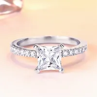 Classic Real Solid 925 Sterling Silver Ring 1 Ct Square Sparkling CZ Wedding Jewelry Engagement rings For Women Girls Gift271w