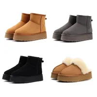 Bottes de neige Designer Women Platform Mini Boot Real Cuir ￩pais Bottom Fur Botties Australie Cowboy Chaussures chaudes hivernales EU43