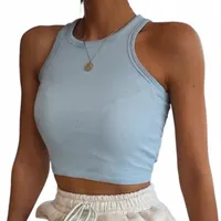 elegant Sleeveless Tank Tops For Women Sexy Blouse O Neck Solid Crop Top Summer Shirt Female Ladies Vest Women's Tanks & Camis Q0Ve#