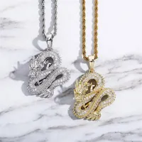 Cool Mens Necklace Gold Plated Iced Out CZ Dragon Pendant Necklace for Girls Women With 24inch Rope Chain315K