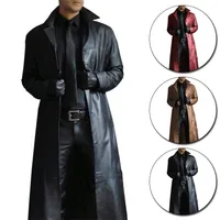 Men's Wool Blends Men's Leather Trench Coat Vintage British Style Windbreaker Handsome Solid Color Slim-fit Overcoat Long Jacket Plus Size S-5XL 220928