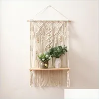 Tapestries Tapestries Bohemian Hand-Woven Rame Wall Hanging Rope Shelf Indoor Plant Wooden Rack Stand Tapestry Home Decor Ornament Dr Dhn1I