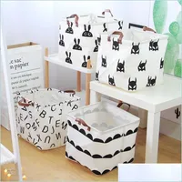 Storage Baskets Ins Foldable Storage Bucket Top Waterproof Bathroom Dirty Clothes Laundry Box Cotton And Linen Children Toy Drop Soif Dhbv6