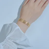Bangle 2022 Fashion Bangles Stainless Steel Gold Color Hollow Out Style Bracelet For Women Gift Pulseras Charm Bracelets