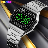 Wristwatches SKMEI Fashion LED Watches For Mens Luminous Date Digital Wrist Watch Men Stainless Steel Band Waterproof Hour Montre Homme 1646