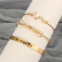 Charm Bracelets Trendy Bowknot Opening For Women Simple Letter Geometry Arrow Metal Gold Bangle Jewelry 3pcs set 4248