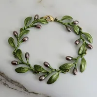 Charm Bracelets CSxjd 2021 Imitation Pearls Olive Leaves Alloy Bake Lacquer Women Vintage Bracelet Jewelry234a