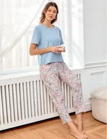T-shirt con stampa floreale per abbigliamento da donna casual da donna e set di pantaloni