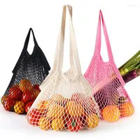 Storage Bags Reusable Shopping Hollow Net Bag Fruit Vegetable Eco-friendly Cotton Mesh Portable Foldable 2size
