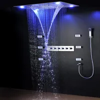 バスルームの贅沢な大きなレインシャワーセットLEDシャワーヘッドウォーターフォール降雨シャワーキットサーモスタット蛇口付きマッサージボディジェット2512