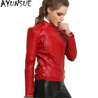 Skórzanie damskie Faux Ayunsue 100% prawdziwa owczarek płaszcza płaszcza Kobieta oryginalna kobiety krótka szczupła odzież wierzchnia Jaqueta feminina couro 220928