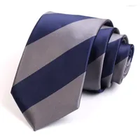 Bow Ties Men's Classic Blue   Grey Striped Neck Tie Fashion Formal High Quality 7CM For Men Business Suit Work Necktie Gift Box