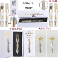0.8ml California Honey Vape Cartridges Atomizers Copper Mouthpiece Thick Oil 510 Thread Cartridge Vapes Carts Packaging E Cigarettes Custom Box Available