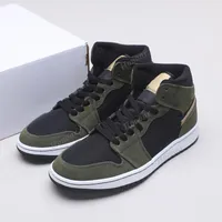 Jumpman 1 1S OG Mid army green Mens Basketball Shoes Luxury designer Lychee Skin North Carolina Womens running Sports Sneakers With Box lFf