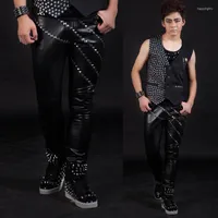 Men&#039;s Pants Nightclub Male Singer Fashion Black Rivet Dj Costume Men&#39;s Slim Trousers Party Show Performance Wear