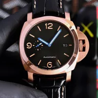 mens automatic watches 2555 mechanical movement luminous leather belt 47mm dial complete calendar rose gold color man watch